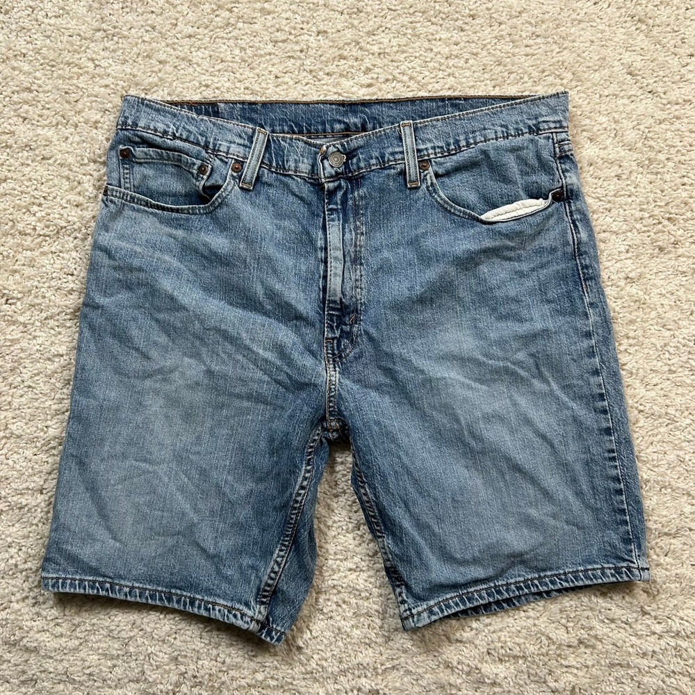 Levi's 405 Denim Shorts 38 Blue Regular Fit Stretch Jorts Jean Shorts Dad